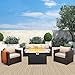 Oasishine 4 Pieces Outdoor Patio Furniture Set 43 in Outdoor Fire Pits Wicker Outdoor Furniture Chairs and Sofa 60000 BTU Outdoor Propane Fire Pit Table Non-Slip Cushions and Waterproof Covers, Khaki
