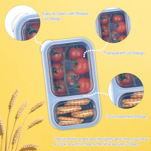DOSEWART 2-Compartment Reusable Snack Containers with Lids Wheat Straw Reusable Snack Packs for Meal Prep Food Storage on-the-go Snacking(6Pack)