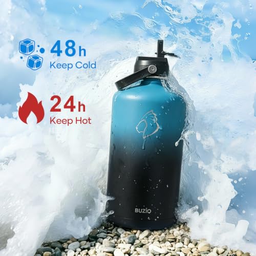 Image of BUZIO 1 Gallon Water Bottle Insulated with Dust-Proof Straw & Spout Lids