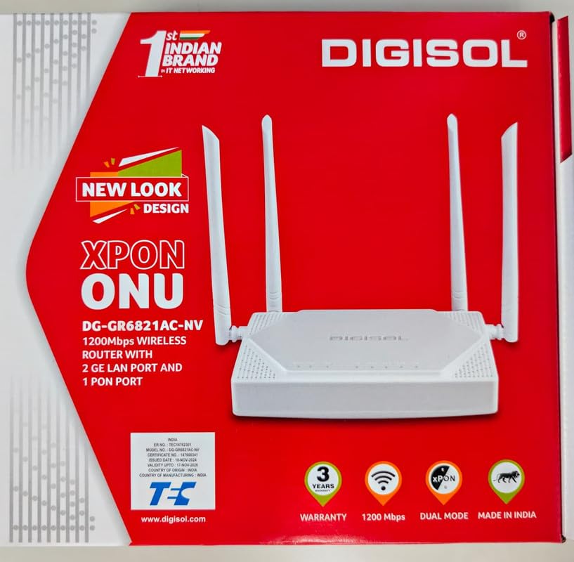 Image of Digisol XPON 1200 Mbps Dual Band ONU /ONT Router - Without Telephone Port, 4 Antenna, Compact Design for High-Speed Fiber Connectivity