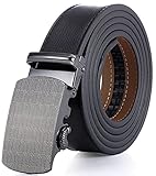 Marino Men’s Genuine Leather Ratchet Dress Belt With Automatic Buckle, Trim to Fit Enclosed in an Elegant Gift Box - Filigree - Jet Black - Adjustable from 38' to 54' Waist