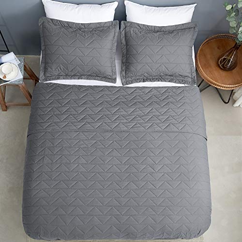 Bedelite King Quilt Set - Summer Lightweight Bedspread King Size, Soft Coverlet Set Modern Weave Pattern Gray King Quilt Bedding Set 3 Pieces (1 Quilt 106" X 96" + 2 Pillow Shams) #TOP3