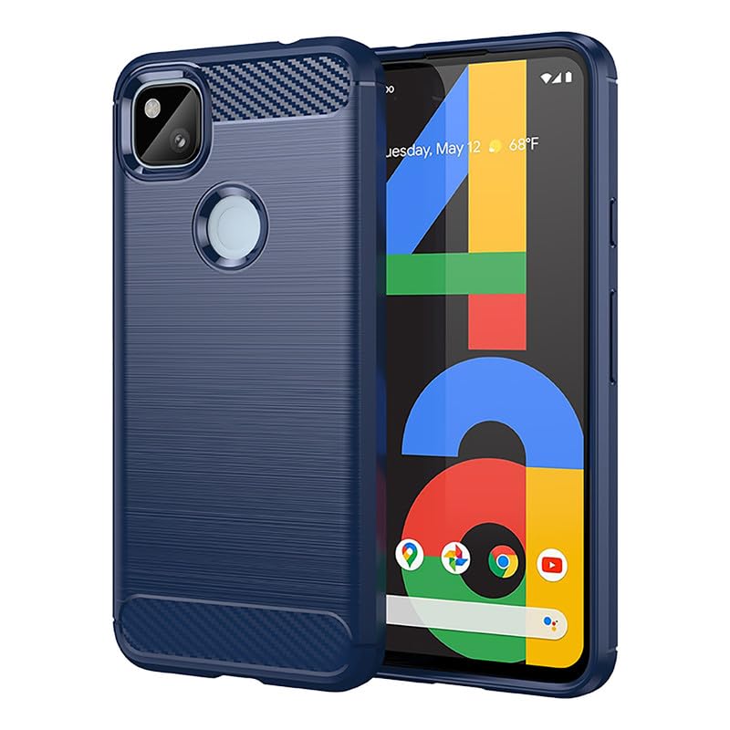 Flexible Back Case Cover for Google Pixel 4A - Blue (Carbon Fibre)