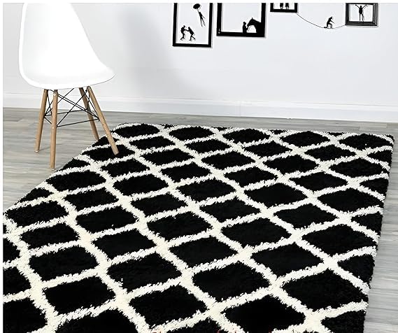 Rentoor_Carpet Soft Modern Shaggy Rectangular Carpet for Living Room, Rectangular Carpet Comfy for Bedroom, Home Decorate Floor Kids Playing Mat (Black Zig Zag 8x10 Feet)