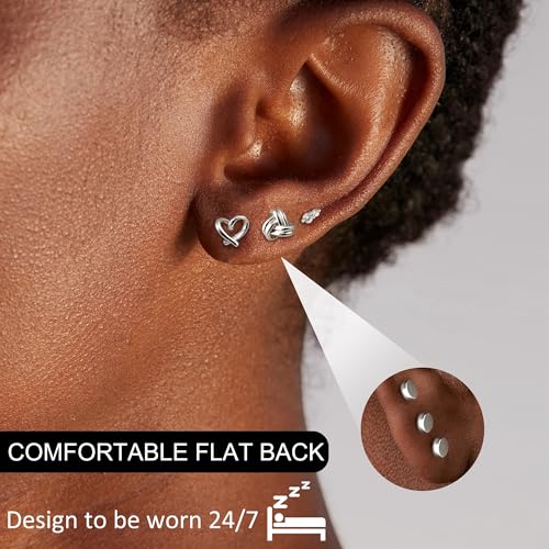 3 Pairs Gold Plated Flat Back Earrings for Women 925 Sterling Silver Post Tragus Cartilage Earring Set for Multiple Piercing Trendy Flatback Stud Earrings2