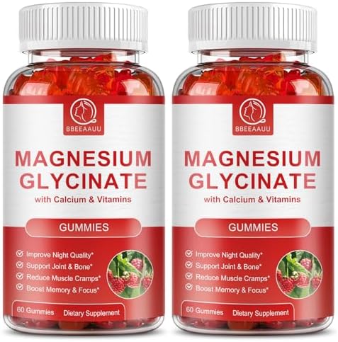 2 Pack Magnesium Glycinate Gummies for Women & Men - Calcium Gummies, Magnesium Supplement Complex with Malate, Potassium - Sugar Free