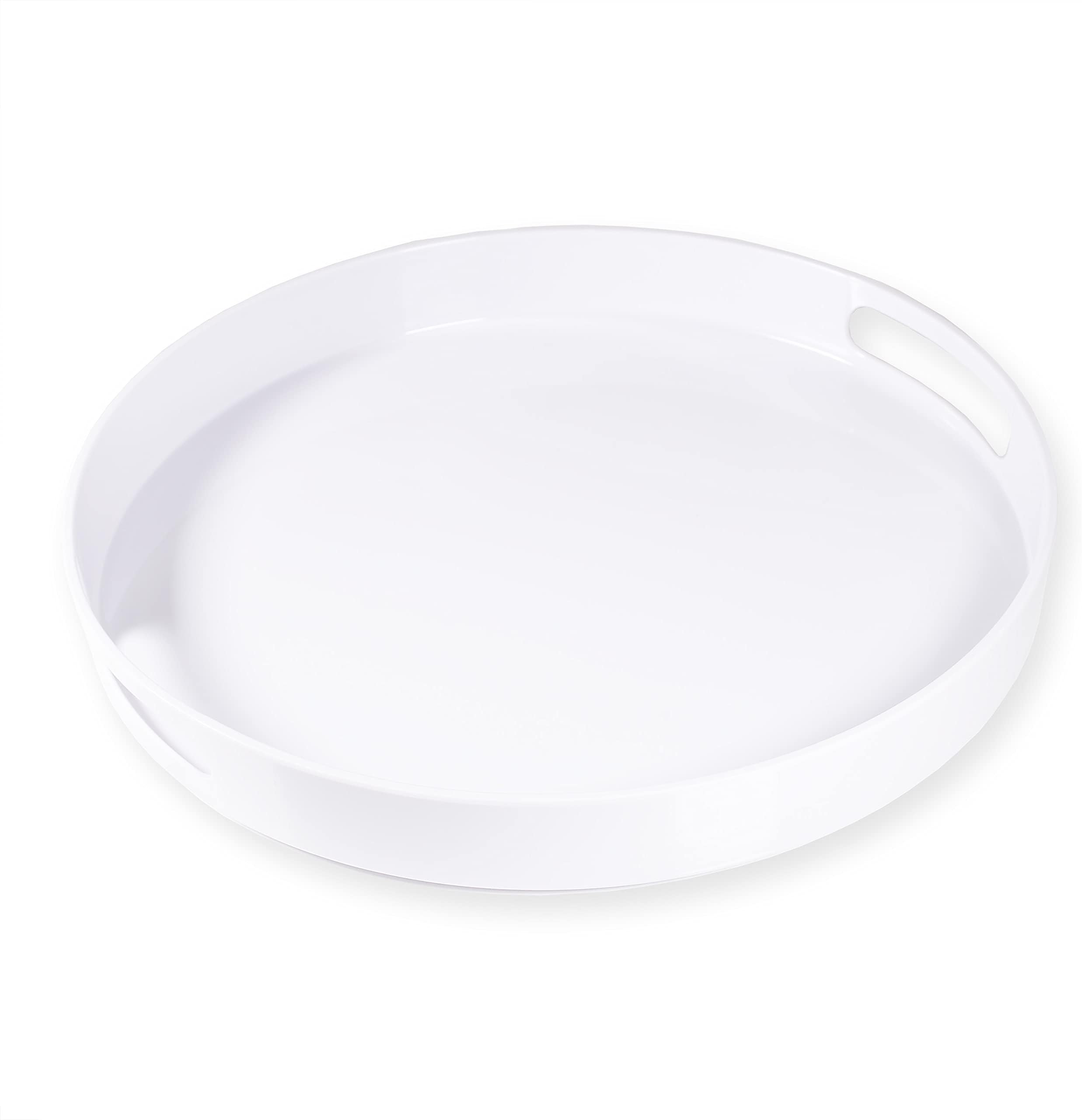White Serving Tray Large Melamine Platter Round Breakfast Trays with Handles for Coffee Table Ottoman Living Room Home Décor Holiday Celebration & Party (13.5")