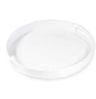 White Serving Tray Large Melamine Platter Round Breakfast Trays with Handles for Coffee Table Ottoman Living Room Home Décor Holiday Celebration & Party (13.5")