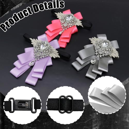 Image of Luckyvestir Womens Mens Bow Tie Ribbon Black Rhinestone Bow Ties Men Large Crystal Bowknot Bowtie for Wedding Party Banquet
