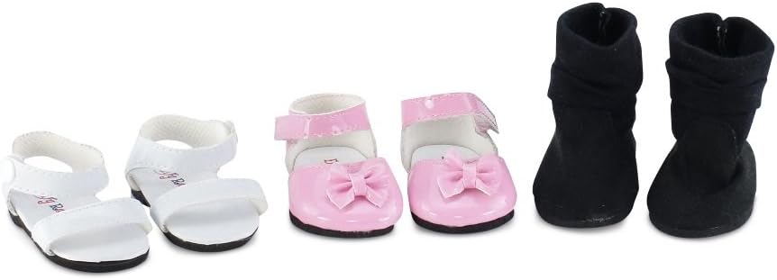Emily Rose Doll Clothes - 3 Pack 18-Inch Doll Shoes Value Gift Set: Pink Shoes, White Sandals and Black Boots | Accessories Compatible with 18" American Girl Dolls | USA Business