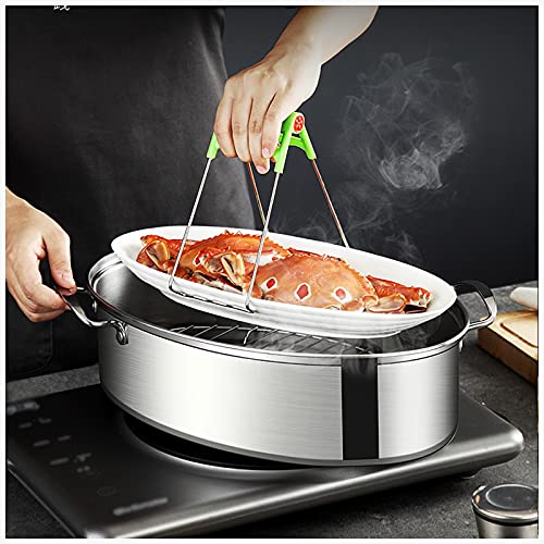 ZOLPINL Olla de Vapor Ovalada de Acero Inoxidable con Tapa de Vidrio ventilada y Rejilla para cocinar Pescado al Vapor y Sopa.