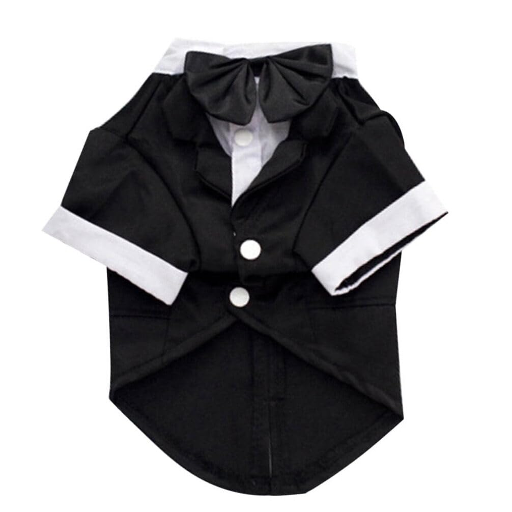 POPETPOP Dog Tuxedo Wedding Suit Puppy Suit Bow Tie Stylish Dress for Special Days Black l Size