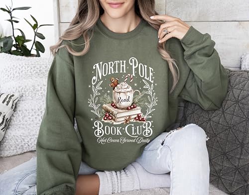 North Pole Book Club Sweatshirt, Bookish Christmas Sweater, Book Lover Gift, Christmas Sweatshirt, Bookish Crewneck Maroon2