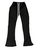 Men's Flare Sweatpants Baggy Stacked Drawstring Streetwear Open Bottom Sweat Pants with Pocket