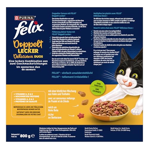 Felix Doppelt Lecker Katzenfutter trocken mit Huhn, Truthahn und reich an Rote Bete, 5er Pack (5 x 800g) – Bild 3