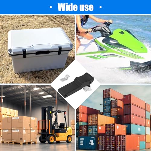 Image of Flexible Rubber Draw Latch, Black Front Storage Rack Rubber Latch with Stainless Steel Concealed Keeper for Cooler, Boat Compartment, Tool Box, Cargo Box - 2 Pcs