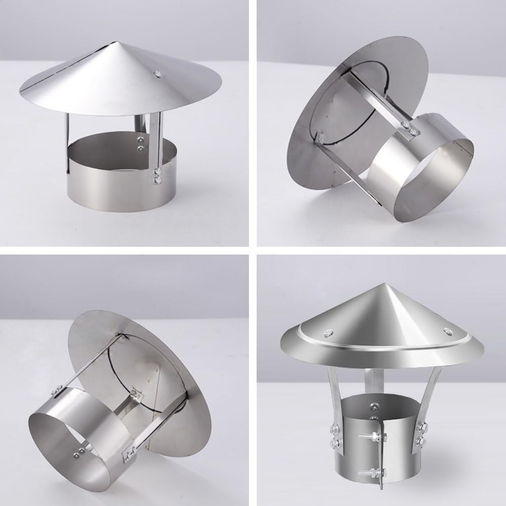 Round Chimney Cap 304 Stainless Steel Weather-Proof Roof Rain Cap Bolt-On Adjustable for Flue, Stove Pipe Outside Roof Exhaust Or Supply Ventilation Top Cover(5.9")