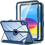 MoKo for iPad 11-inch (A16) 11th Generation Case 2025/ iPad 10th Generation Case with Pencil Holder 2022 10.9 inch, Built-in Screen Protector Clear Back, Multi Angle Viewing Stand, Navy Blue