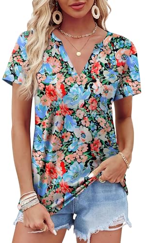 Image of WEESO Womens Tops Summer Short Sleeve V Neck Blouses Business Casual Loose Fit Tshirts Trendy Fashion Outfits