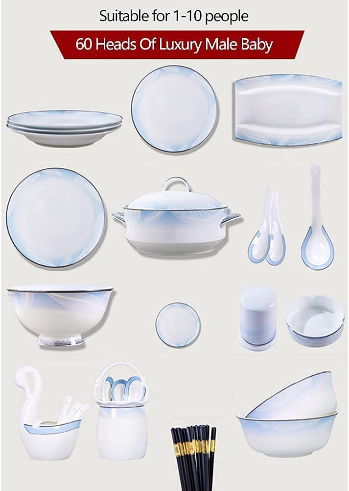Zestaw naczyń obiadowych Zastawa stołowa na przyjęcie Zestaw serwisowy 56/60 SZT. Zestaw ceramicznych naczyń obiadowych Zastawa stołowa z porcelany kostnej Naczynia Talerze Ceramiczny zestaw obiadowy