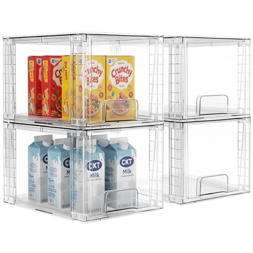 4 Pack Large Stackable Storage Drawers, Acrylic Bathroom Undersink Closet organizers and storage, Clear Plastic Bins for - Detailed View