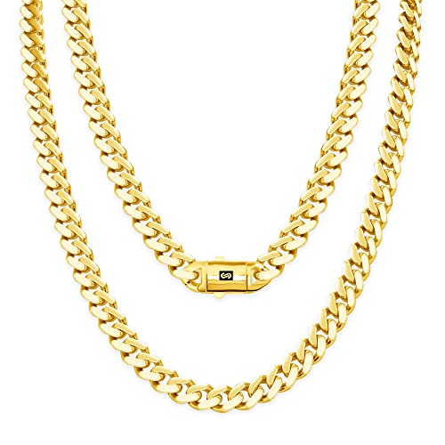 Nuragold 10k Real Yellow Gold Royal Monaco 7.5mm Miami Cuban Link Necklace (16