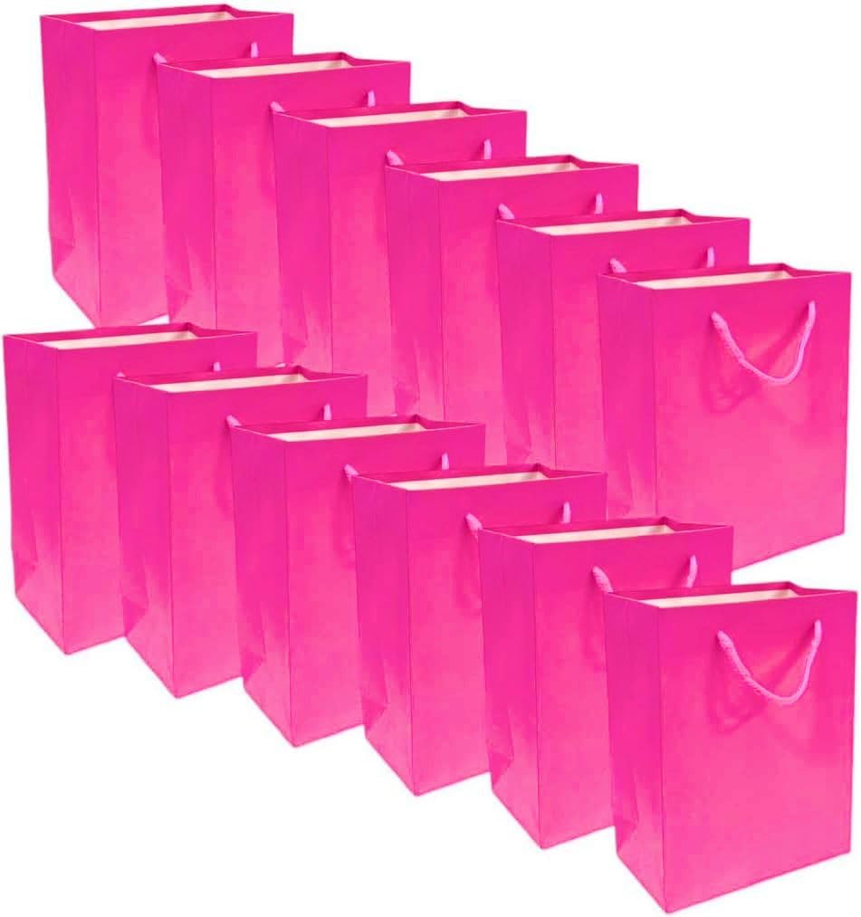 Delopik (12 pcs) small Gift Bags for Christmas, Birthdays, Anniversaries, Valentine’s Day,eid – Paper Party Bags for Cute Favours 14 * 18 cm -FR84-3 (D-pink)