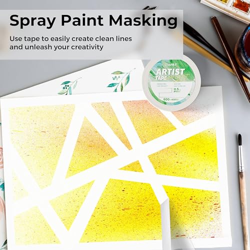 JusArt Künstlerklebeband für Aquarellpapier, 12,7 mm breit, 61 m lang, weißes Klebeband zum Abkleben, Zeichnen und Malen, säurefrei, schwach klebend