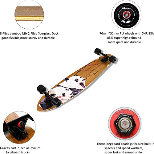 Lrfzhicg Longboard Skateboard 44 Inch Bamboo Fiberglass For Downhill, Free-Style, Cruising, Carving, Dancing Great For Teens Adults Men Women #TOP6