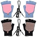 JaGely 2 Pairs USB Heated Gloves Mitten for Men Women Hand Winter Warmer with Temperature Adjustment Knitting Full Half Hands Heated Fingerless Washable Warm Laptop Gloves