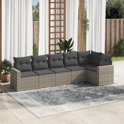 YunCangg 6-Piece Garden Sofa Set, Dark Grey Synthetic Poly Rattan,