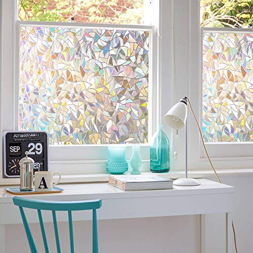 3D No Glue Window Privacy Film Static Window Clings Decorative Film Rainbow Light