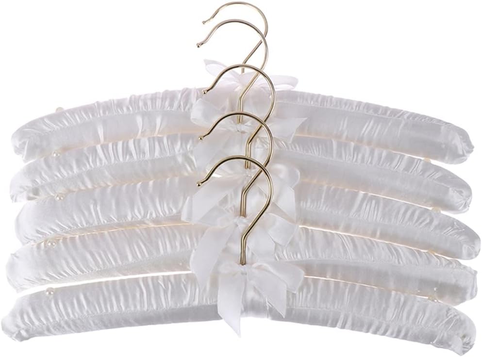 5pcs 38cm Beige/White Satin Padded Top Hanger Clothes Coat Hanger Gold Hooks (Color : OneColor, Size : 38cm) (Beige 38cm)