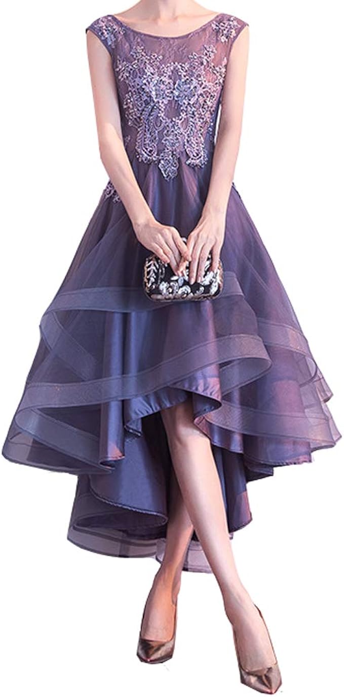 Amazon ロモハナガ パーティードレス フィッシュテール ミモレ丈 演奏会ドレス 大人 パープル フォーマルドレス パーティードレス 結婚式 フィッシュテール ワンピース カクテルドレス イブニングドレス 大きいサイズ 花柄 発表会 司会 イブニングドレス 通販