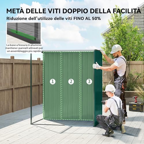 Outsunny Casetta Da Giardino 1.37M² In Metallo, Montaggio Facile, Capanno Porta Attrezzi Da Giardino Con Prese D'aria, Porta Scorrevole, Tetto Inclinato E Guanti, 159X106X181 Cm, Verde - 3