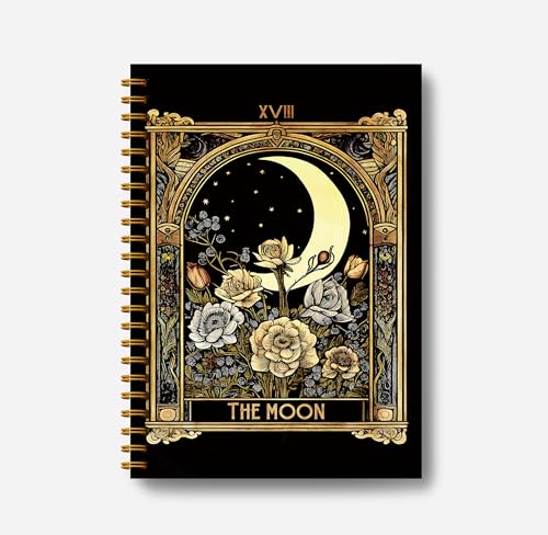 Guymn Tarot Card Notebook Journal - The Moon Tarot Notebook, 5.5×8.3 Tarot Spiral Bound Notebook Aesthetic with 164 Pages, Witch Journal, Witch Gifts