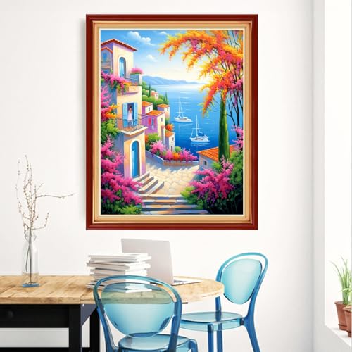 Image of Magxvouy Cross Stitch Kits Stamped Full Range of Embroidery Kits,Cross Stitch Patterns Needlework Kits for Beginners 11CT Printed Kits& Seaside Scenery 16x20 inch