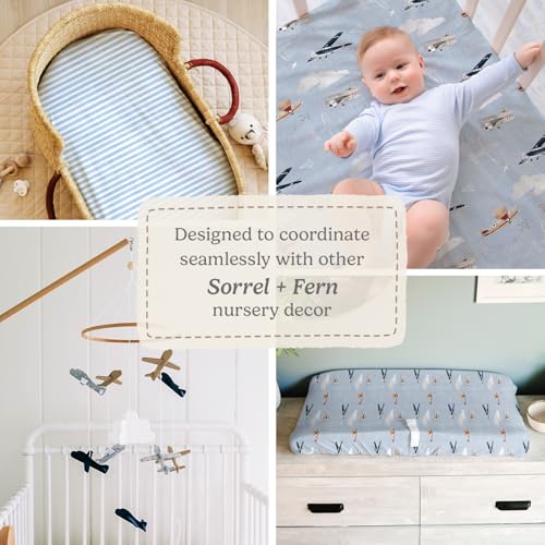 Image of Pack and Play Sheets Fitted, Mini Crib Sheets for Graco Pack N Play Playard (38x26), Ultra Soft Cotton Blend, Safe & Snug Playpen Mattress Sheet for Baby Boys Girls, Airplane in The Clouds, 2-Pack
