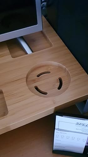 Relaxdays monitorstandaard met opbergruimte, beeldschermverhoger, bamboe en ijzer, met ruimte voor toetsenbord, wit