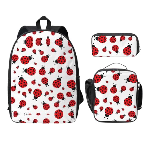 Sac à dos Ladybug scolaire EdWal noir 3 pièces avec trousse de rechange et sac repas midi