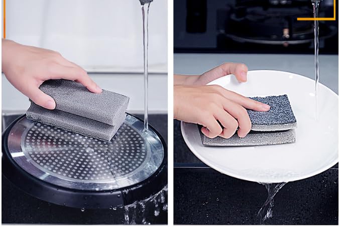 Image of Multifunction Scrub Sponge Protects Nails and Fingers - Sponges for Cleaning Remove Tough Stains, Grease, Residue (Gray 10 * 7 * 4.3cm 3 pcs)