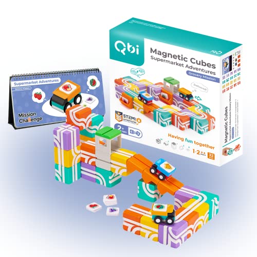 Qbi Toy Supermarket Adventures: Grocery Mission, Magnet Building Tiles, 3D Colorful Magnetic Blocks Construction Educational Stem Toys For 2+ Year Old Boys & Girls Montessori Game (32 Pieces) #TOP2