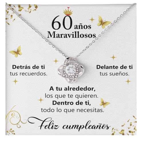 Bramart Collar Mujer Cumpleaños 60 Años Oro, Plata Ideas de Regalo para Ella Evento Especial Fiesta - Set de Regalo con DEDICACIÓN (Plata - 60 Años)