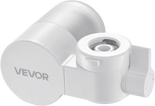 VEVOR Faucet Mount Water Filter, Horizontal Water Purifier for Sink Tap, Carbon Fiber Filters, Removes Chlorine Lead with 1 Filter, Fits Most Kitchen or Bathroom Faucets, White