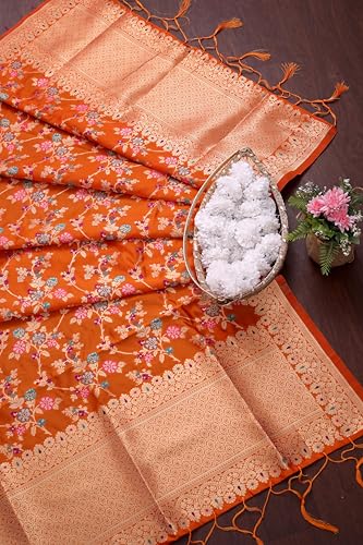 Image of DEVANGI Women's Woven Banarasi Silk Dupatta /Chunni For Women, Floral Print 1 Meter Wide and 2.3 Meter Length Printed Designer Dupatta /Chunni For Girls