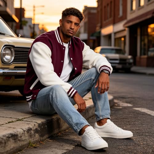 Varsity Jacket for Men Button Down Baseball Fleece Cotton Cardigan - image 5