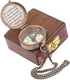 Antique Nautical Vintage Directional Magnetic Compass with Famous Scripture Quote Engraved Baptism Gifts with Leather Case or Wooden Case for Loved Ones, Son, Father, Love, Partner, Spouse, Fiancé.