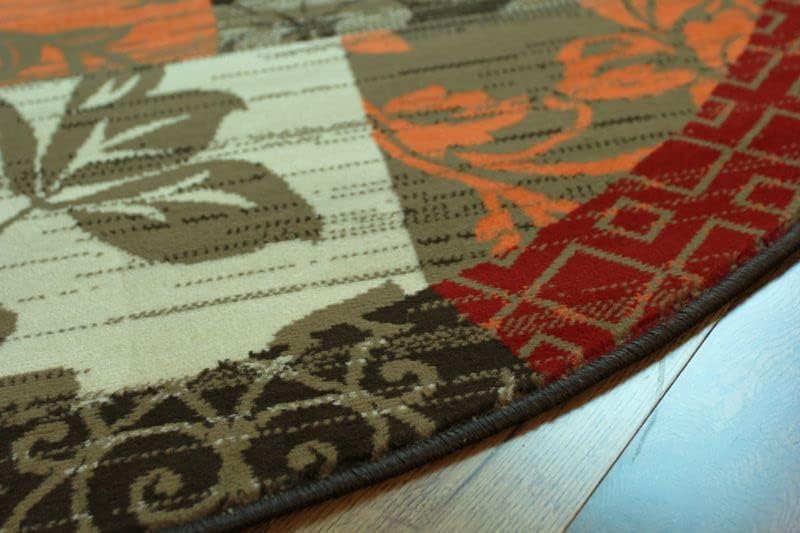Milan Brown, Red, Orange, Beige & Cream Patchwork Area Rug 1568-S22-4' Diameter Circle