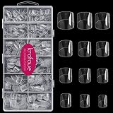 600Pcs Half Cover Short Fake Nails Tips, krofaue 12 Sizes Clear Artificial Acrylic Press on Nails, F