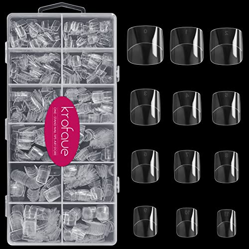 600Pcs Half Cover Short Fake Nails Tips, Krofaue 12 Sizes Clear Artificial Acrylic Press On Nails, French Square Fake Nails With Case For Diy Art & Nail Salon… #TOP8